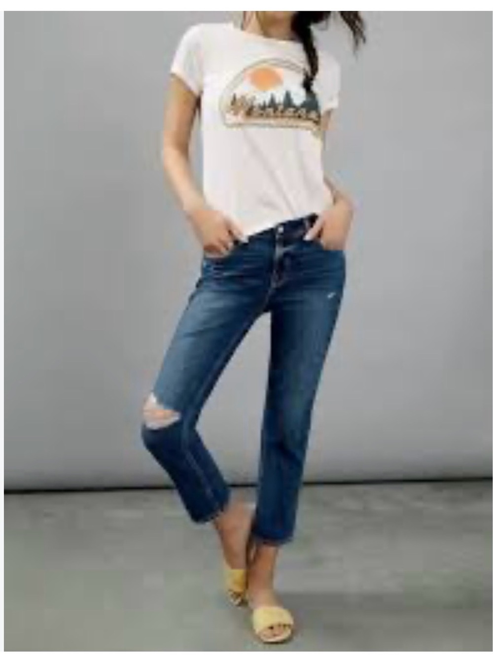 PAIGE Brigitte Blue Distressed Straight Leg Jeans size 26